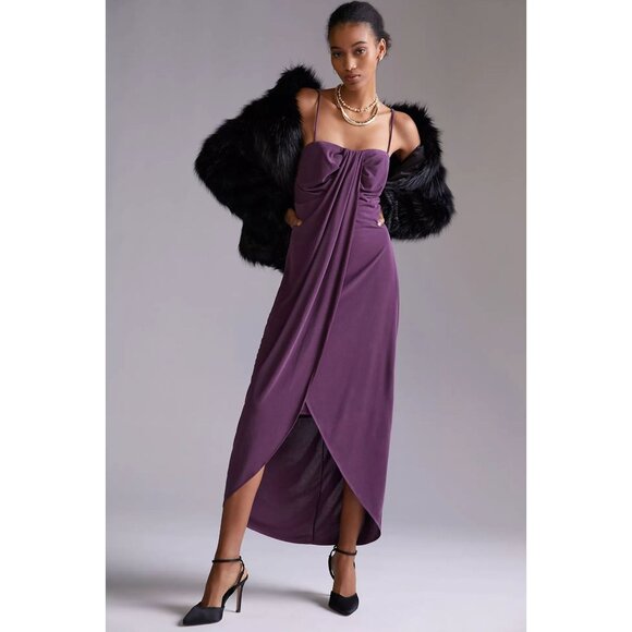 Anthropologie Slim Knit Midi Dress Tulip Hem Retro sleeveless Purple Small - Picture 1 of 16